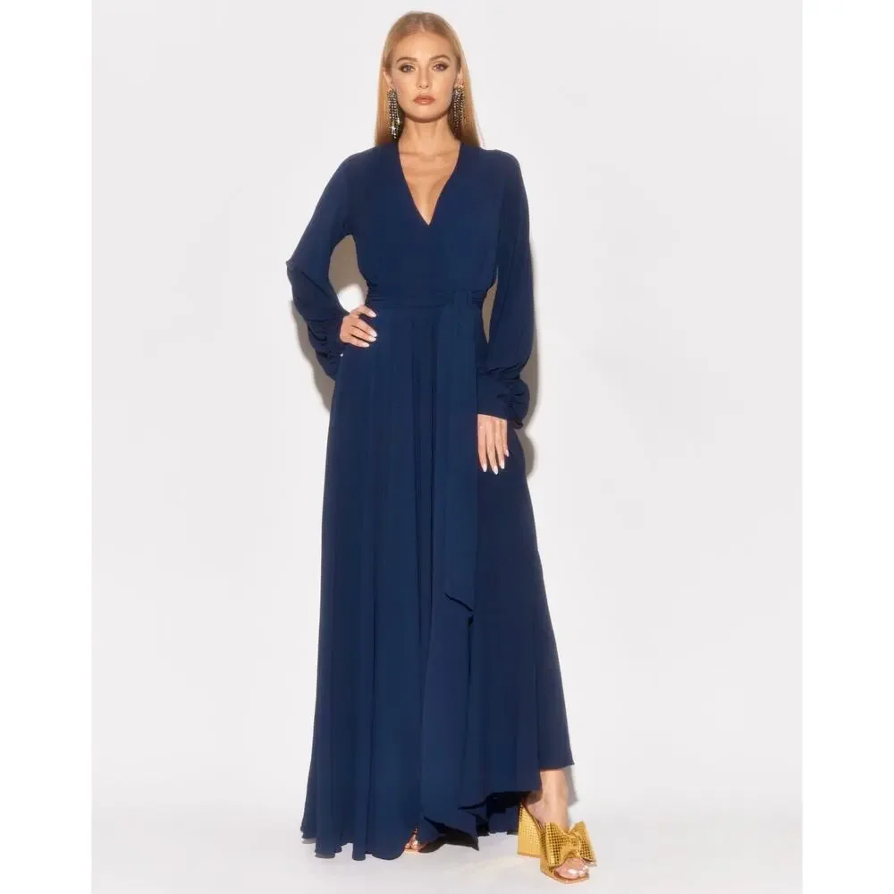 Meghan Los Angeles Lilypad Navy Blue Long Sleeve Maxi Dress Size Small‎